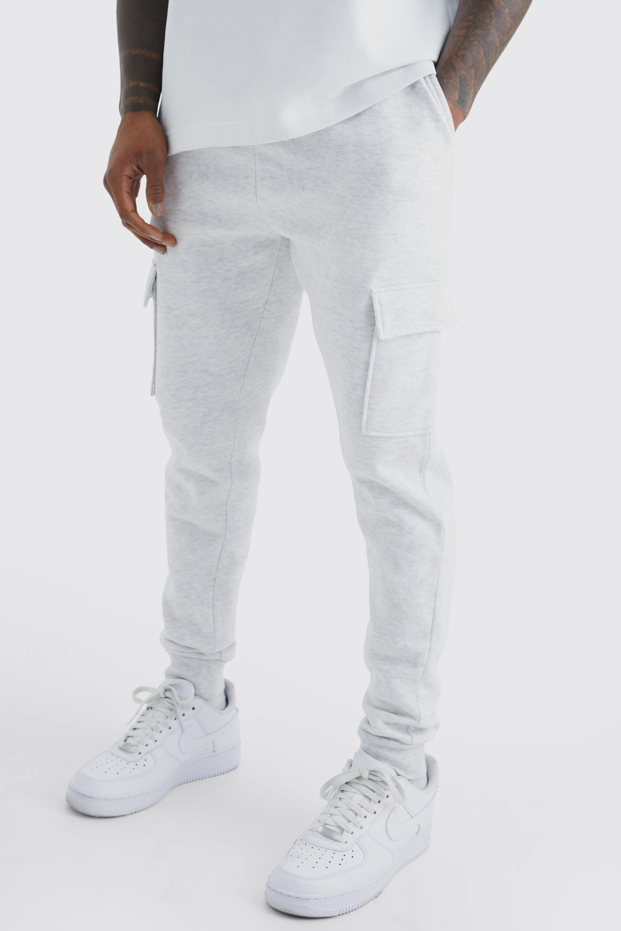 Mens Grey Basic Skinny Fit Cargo Jogger, Grey